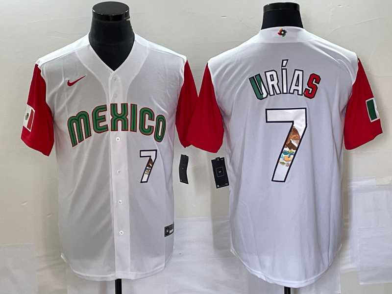 Mens Mexico Baseball #7 Julio Urias Number 2023 White Red World Classic Stitched Jersey13->2023 world baseball classic->MLB Jersey
